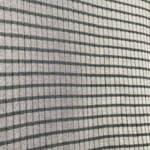 MICHAEL STARS Gray Striped Ribbed Mock Neck Top OS - Picture 3 of 5